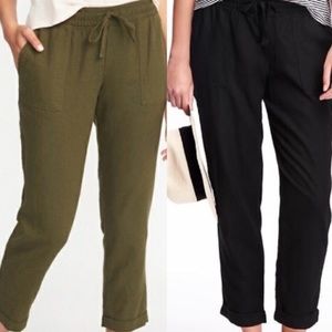 2 Pack Linen Pants in Olive Green and True Black
